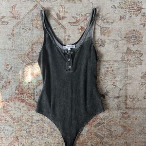 NWOT REVOLVE ALL THE WAYS Micah Snap Button Bodysuit in Black Acid Wash